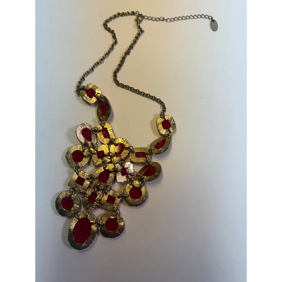 3 holiday red statement bib flower floral bling enamel necklaces bundle lot - Picture 8 of 13